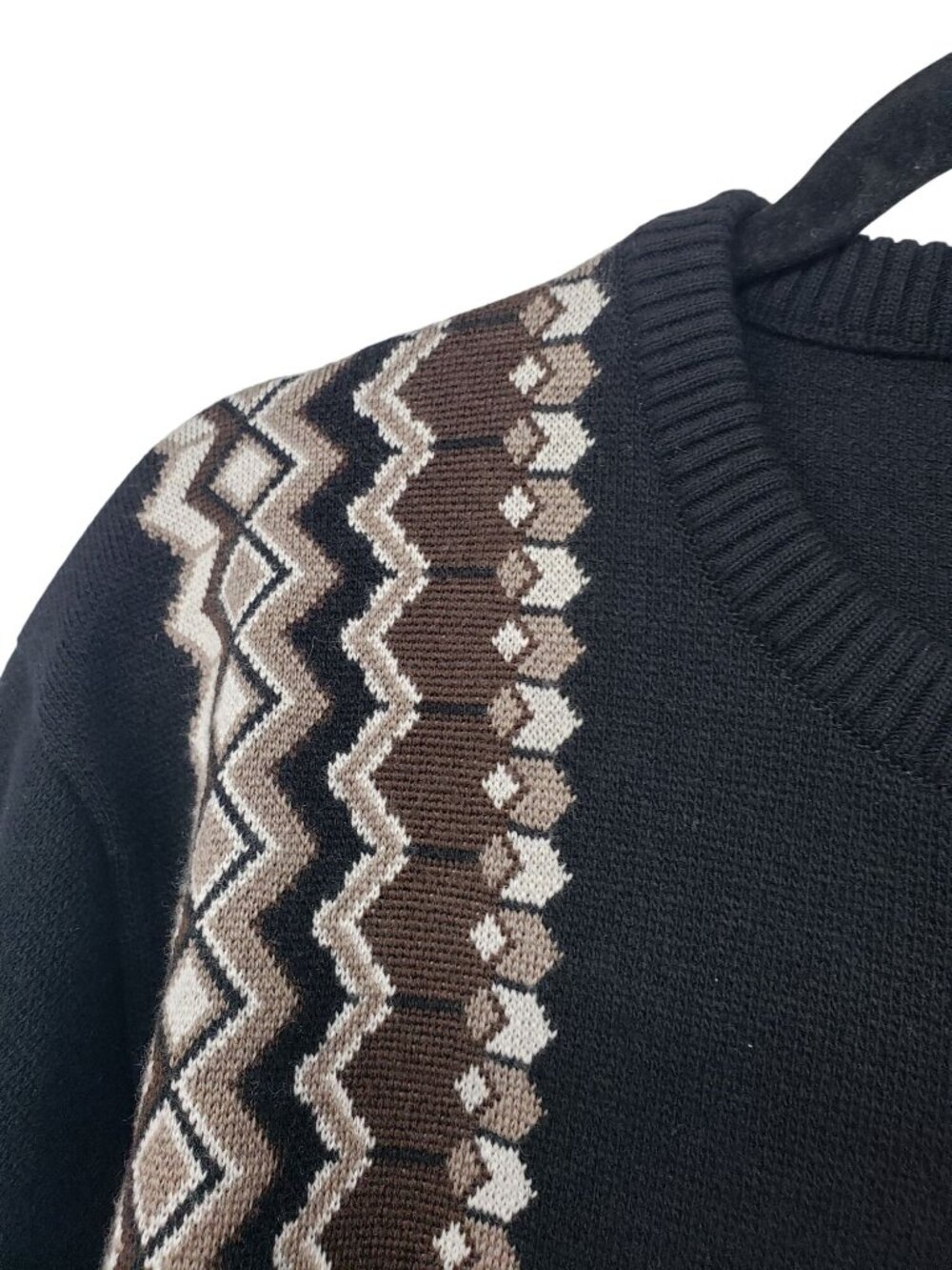 Chloe $1990 Wool Blend Jacquard Sweater Black Brown Crew Neck Fair Isle Fall - Picture 7 of 16